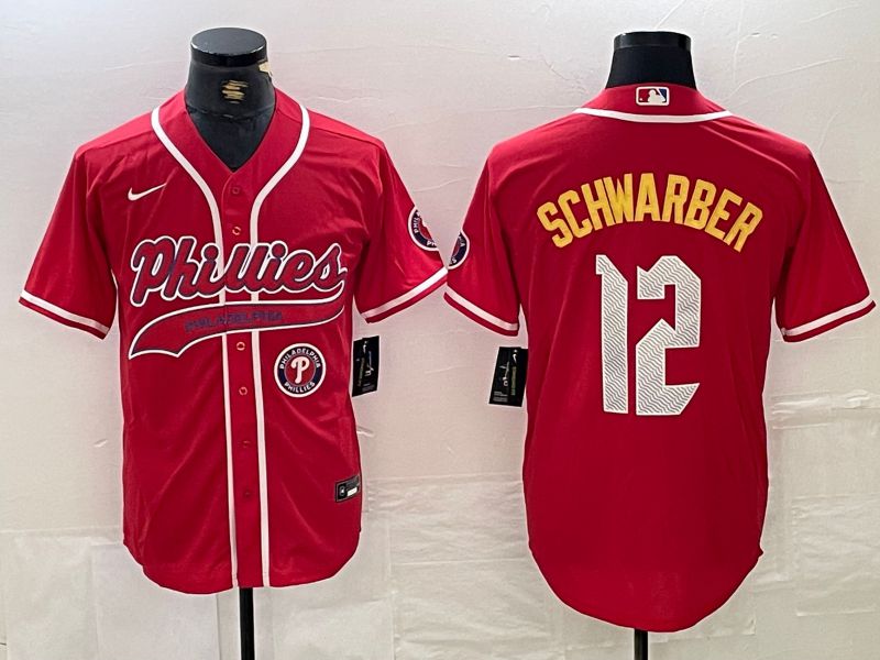 Men Philadelphia Phillies #12 Schwarber Red Jointly 2024 Nike MLB Jersey style 2->philadelphia phillies->MLB Jersey